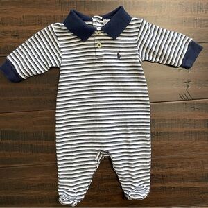 Ralph Lauren Navy Blue Stripe Collared Footies